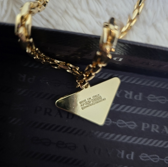 Reworked Gold/Black Prada Logo Necklace 11 1/2" - Picture 3 of 10